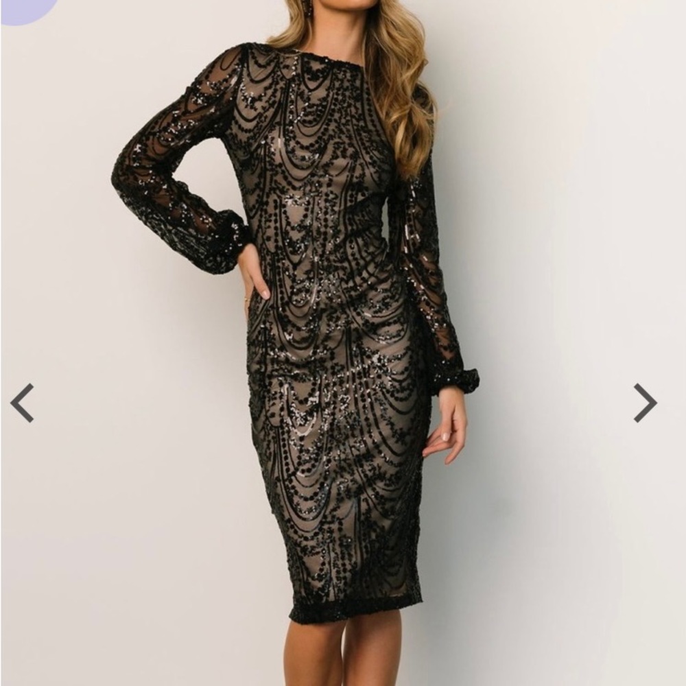 Elizabeth Sequin Midi Dress | Black + Nude RR